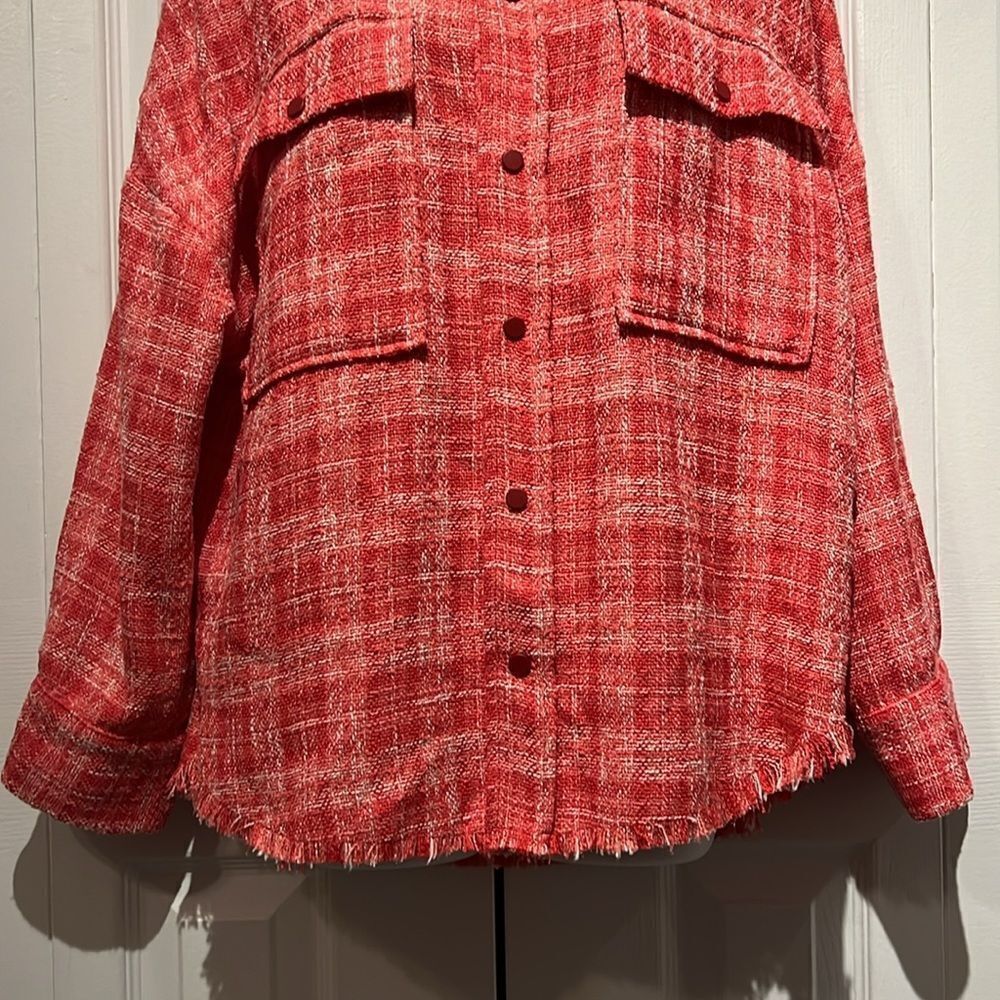 Zara Pink/White Tweed Woven Shirt Shacket Size S - Picture 4 of 12